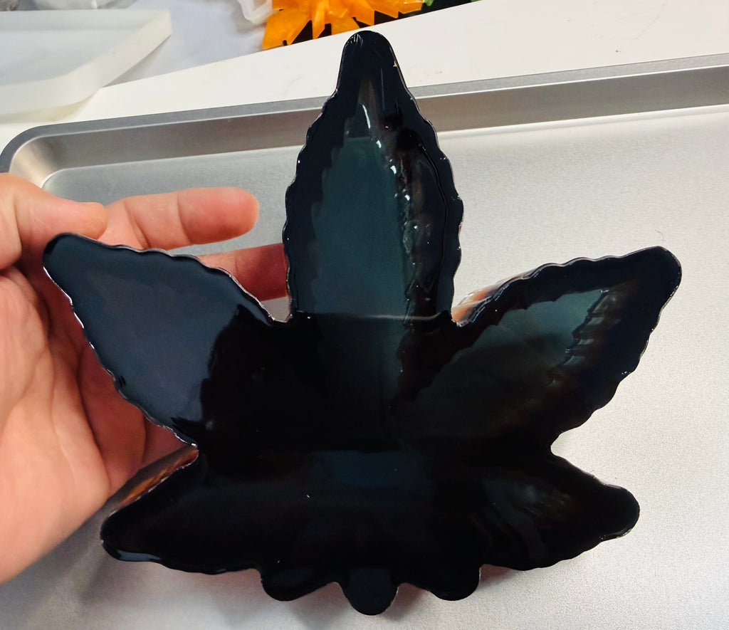 Black & Amber Cannabis Leaf Resin Ashtray | Catch-All Trinket Dish